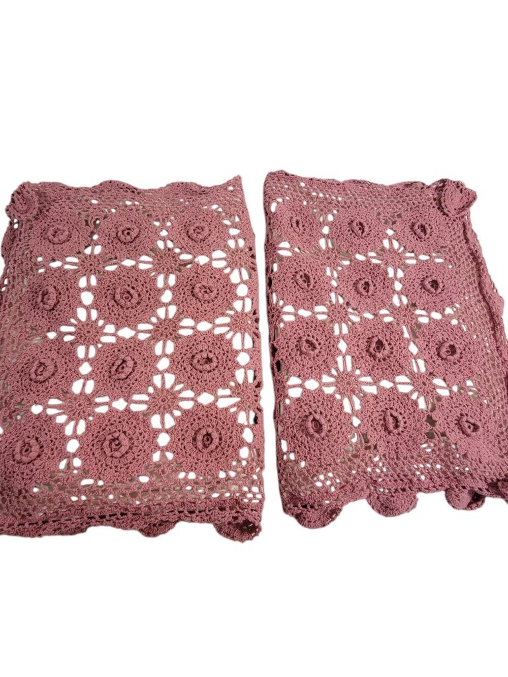 Crochet Pillow Shams Pink Mauve 100% Cotton Cottagecore Grandma Standard 2 Piece